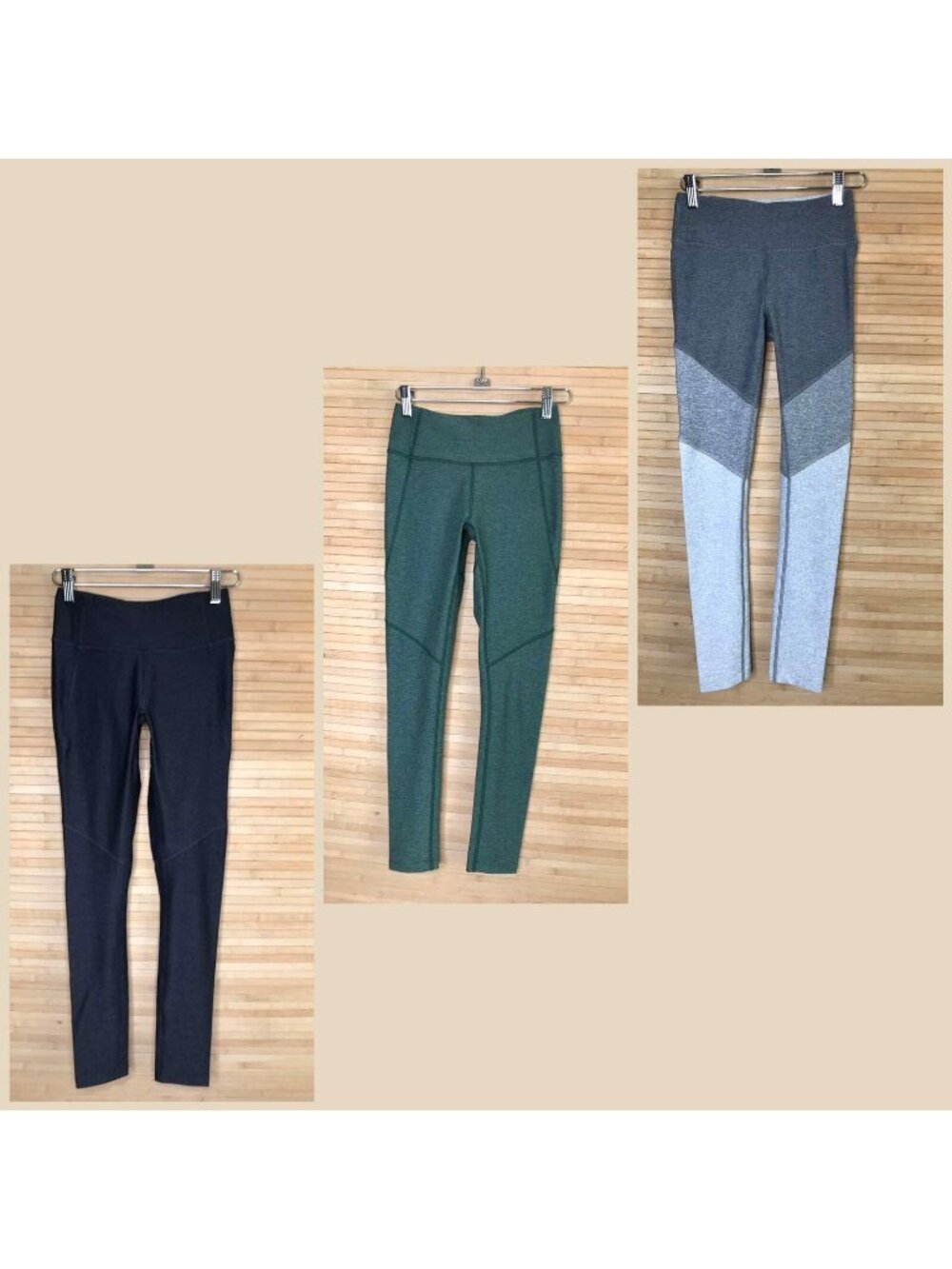 Lot 3 pairs OUTDOOR VOICES Colorblock Tricolor Tri-Tone 7/8 Leggings size XS